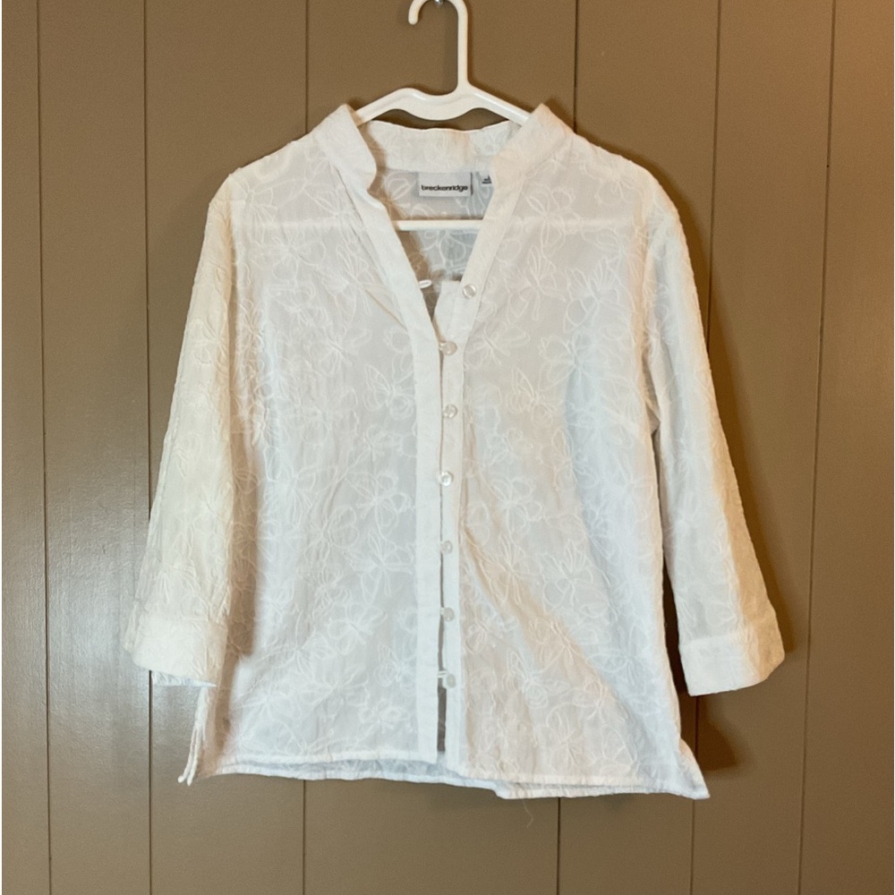 BRECKENRIDGE LADIES BUTTON UP BLOUSE EMBROIDERED BUTTERFLIES ALL OVER SIZE LARGE
